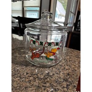 Anchor Hocking Winnie the Pooh Tigger Christmas Glass Cookie Jar Holiday Jar